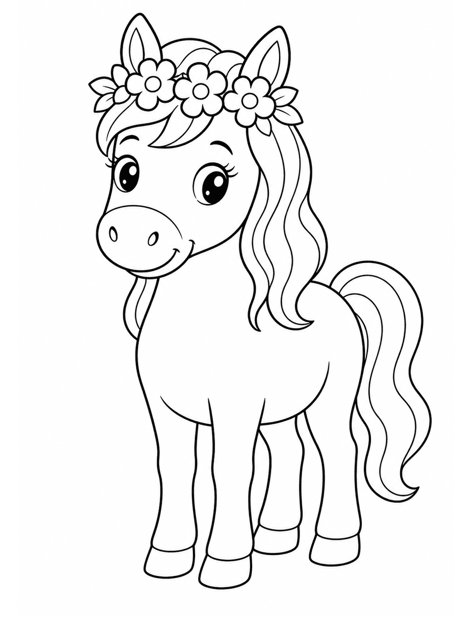 Horse Wearing A Flower Crown printable coloring page from the horse coloring pages collection