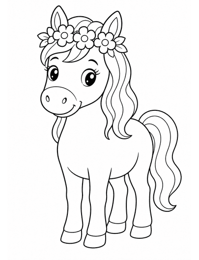 Horse Wearing A Flower Crown printable coloring page from the horse coloring pages collection
