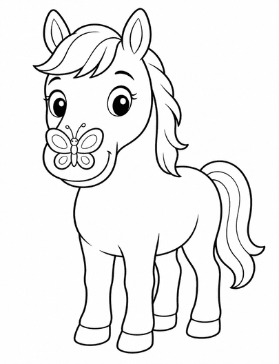 Horse With Butterfly On Its Nose printable coloring page from the horse coloring pages collection