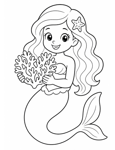 Mermaid Holding A Coral Heart printable coloring page from the mermaid coloring pages collection