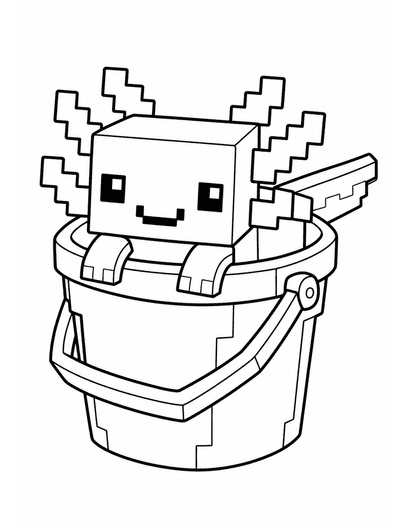 Minecraft Axolotl In A Bucket printable coloring page from the minecraft coloring pages collection