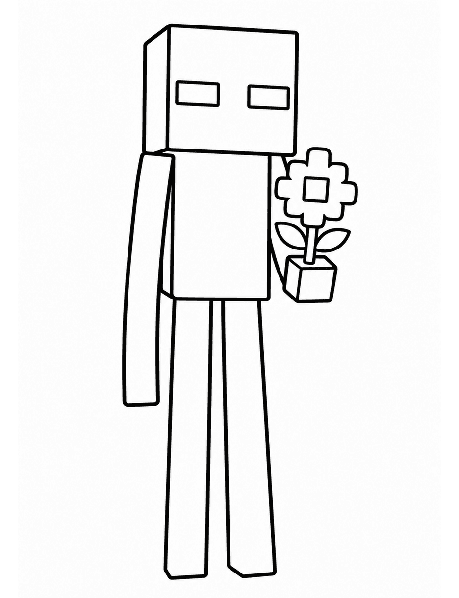 Minecraft Enderman Holding A Flower printable coloring page from the minecraft coloring pages collection
