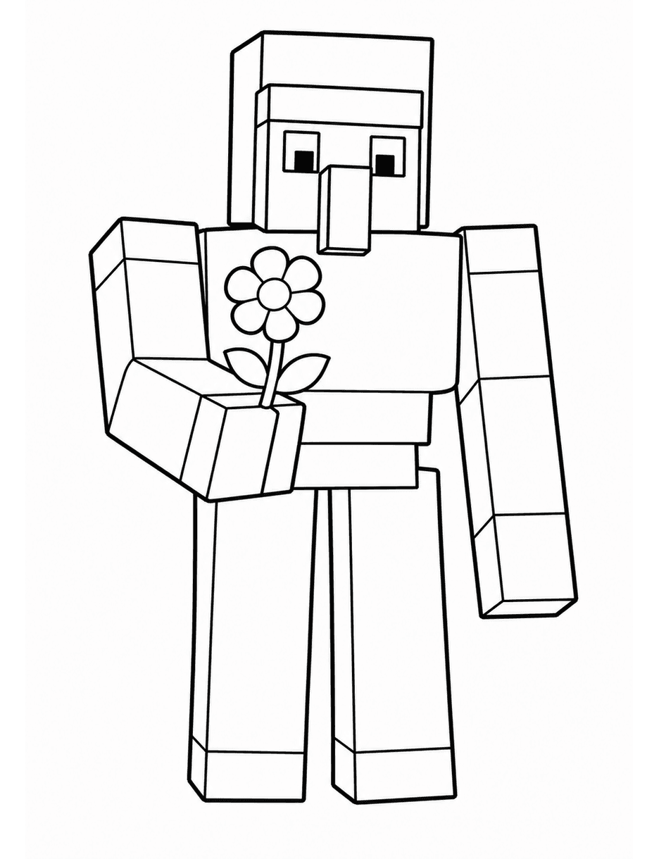 Minecraft Iron Golem Holding A Flower printable coloring page from the minecraft coloring pages collection