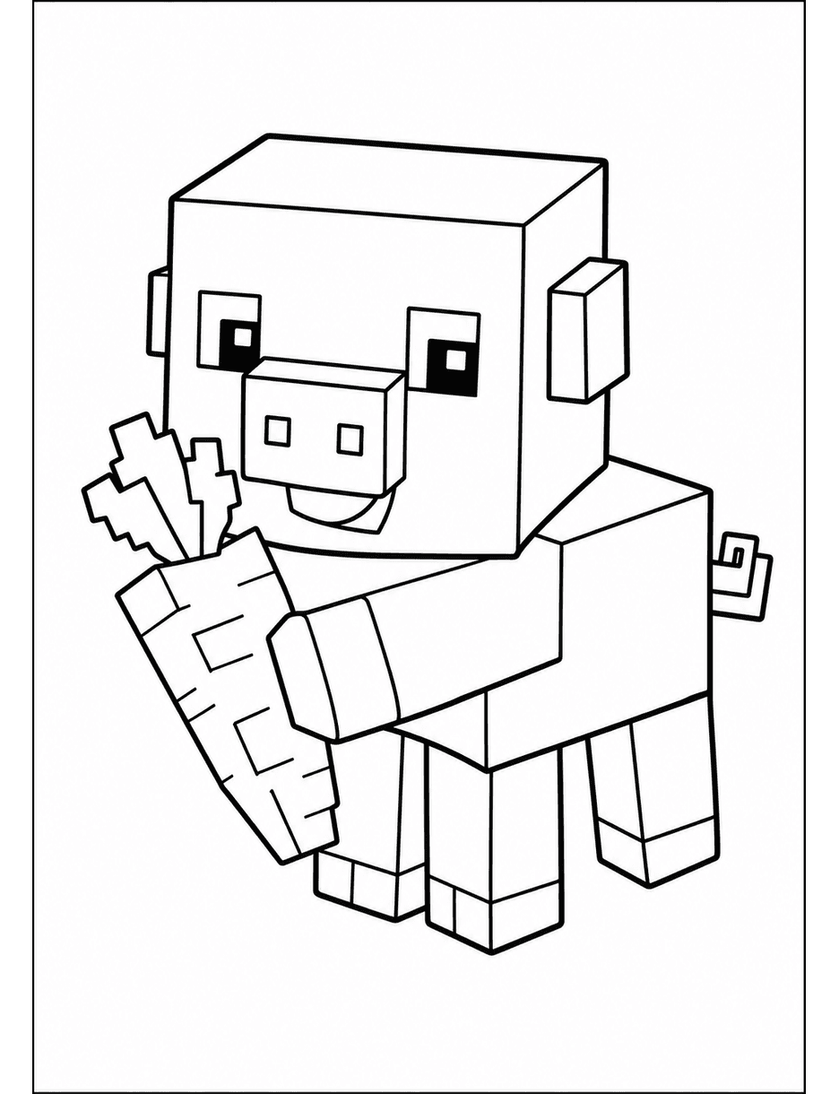 Minecraft Pig With A Carrot printable coloring page from the minecraft coloring pages collection