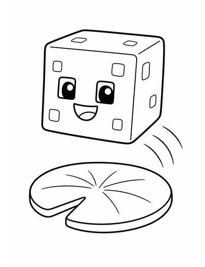 Minecraft Slime Jumping Over A Lily Pad printable coloring page from the minecraft coloring pages collection