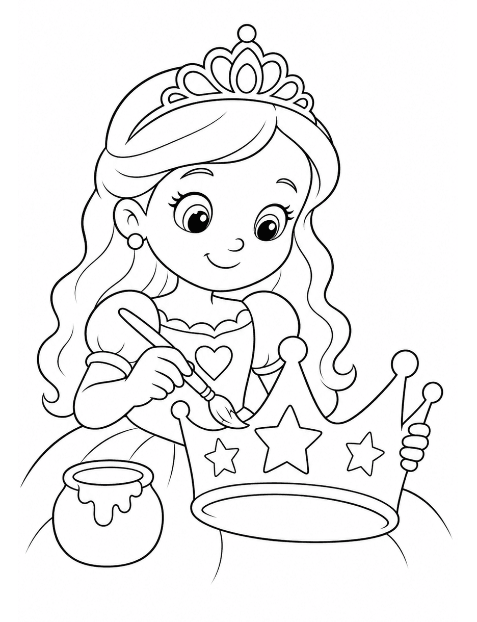 Princess Painting A Starry Crown printable coloring page from the princess coloring pages collection