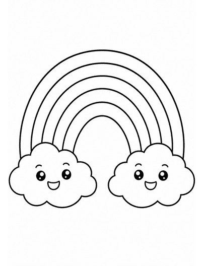 Rainbow Bridge With Two Happy Clouds printable coloring page from the rainbow coloring page collection