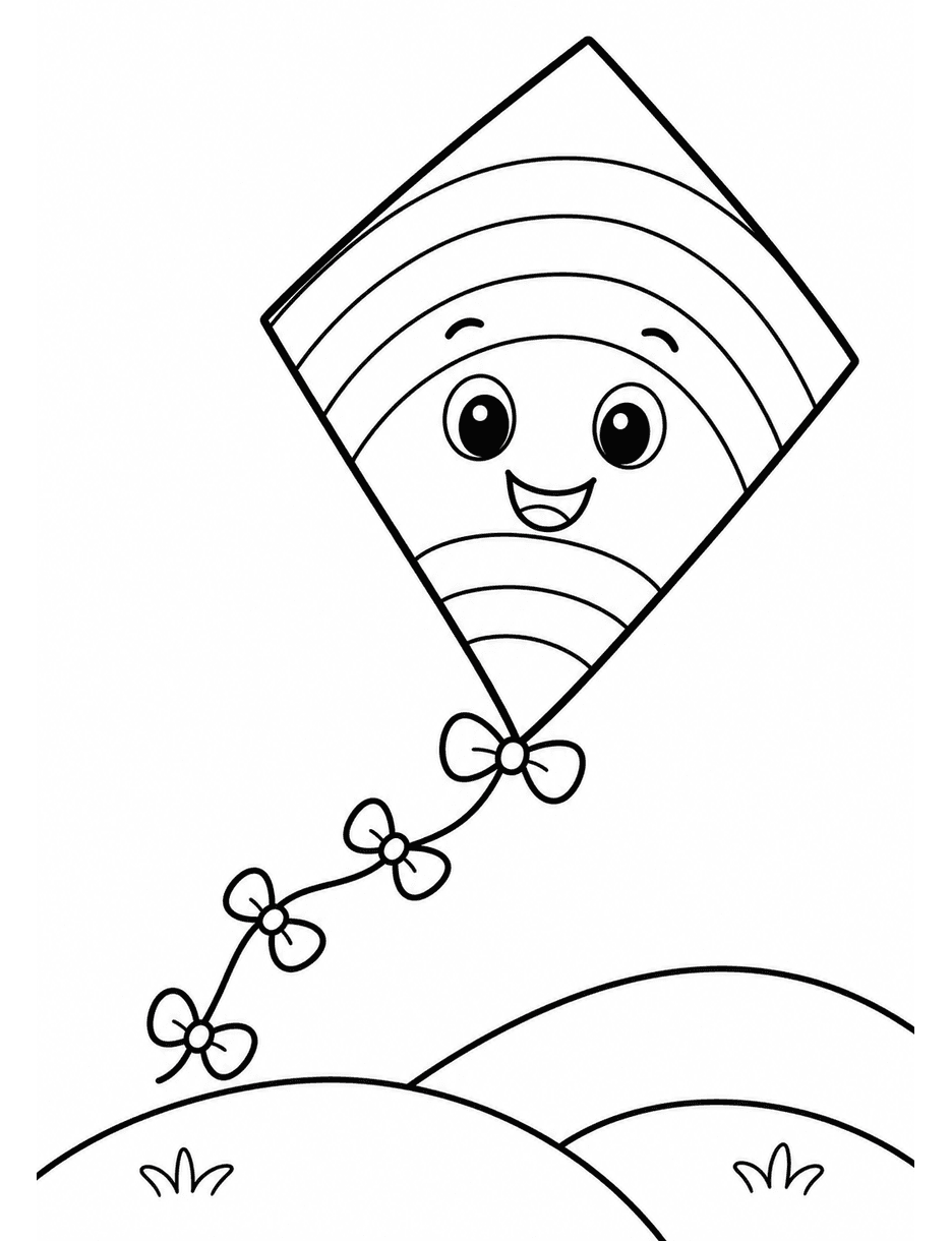 Rainbow Kite Flying Over Gentle Hills printable coloring page from the rainbow coloring page collection
