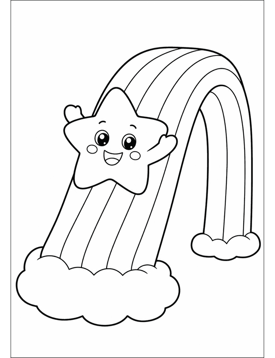Rainbow Slide With Happy Star printable coloring page from the rainbow coloring page collection
