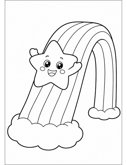 Rainbow Slide With Happy Star printable coloring page from the rainbow coloring page collection