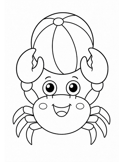 Happy Crab Holding A Beach Ball printable coloring page from the summer coloring pages collection