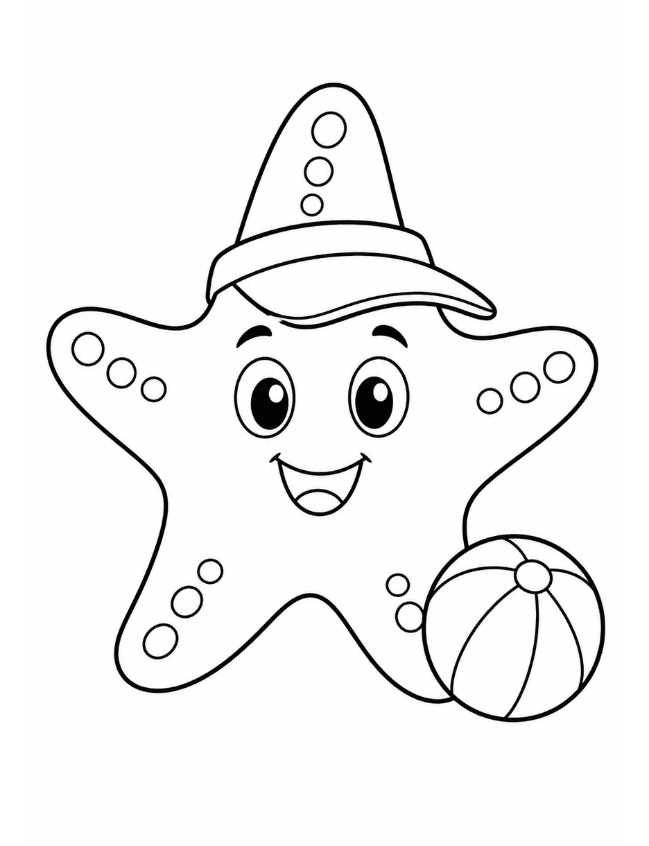 Playful Starfish With A Sun Visor printable coloring page from the summer coloring pages collection