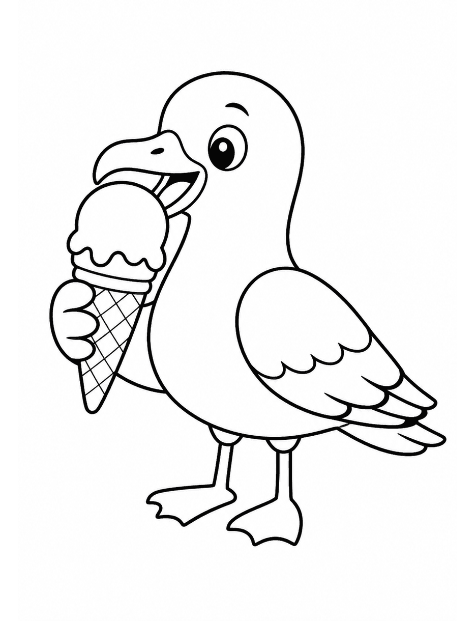 Seagull Eating An Ice Cream Cone printable coloring page from the summer coloring pages collection