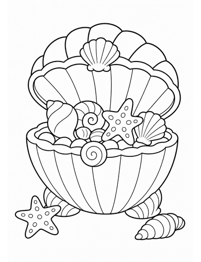 Seashell Treasure Chest On The Beach printable coloring page from the summer coloring pages collection