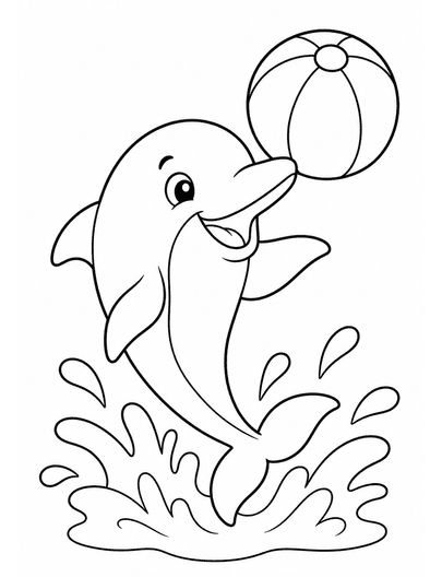 Smiling Dolphin Splashing With Beach Ball printable coloring page from the summer coloring pages collection