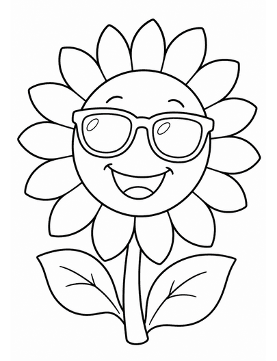 Smiling Sunflower Wearing Sunglasses printable coloring page from the summer coloring pages collection