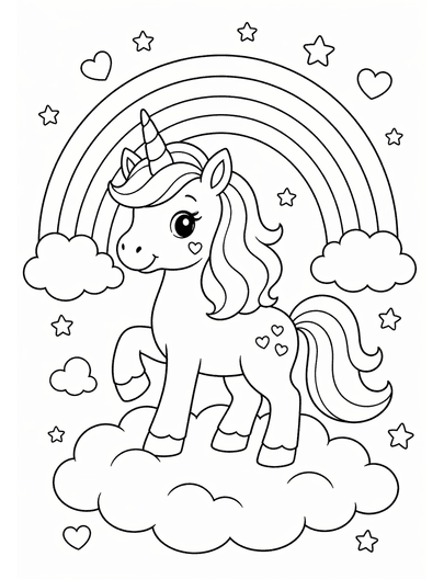 Cute Unicorn Rainbow Coloring Page coloring page preview
